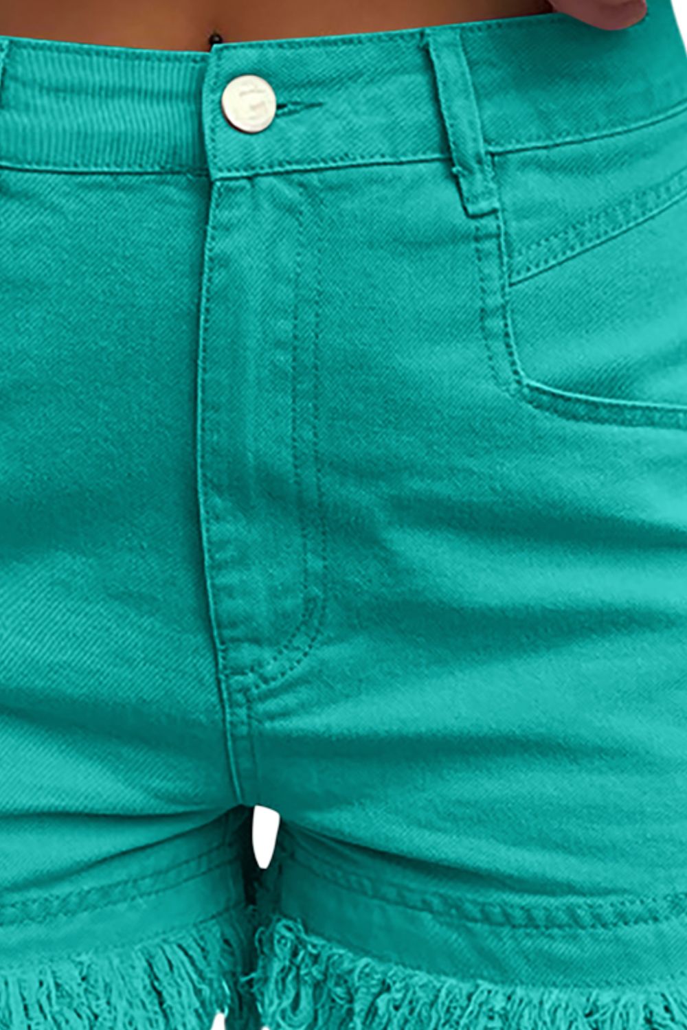 Raw Hem High Waist Denim Shorts - felvior
