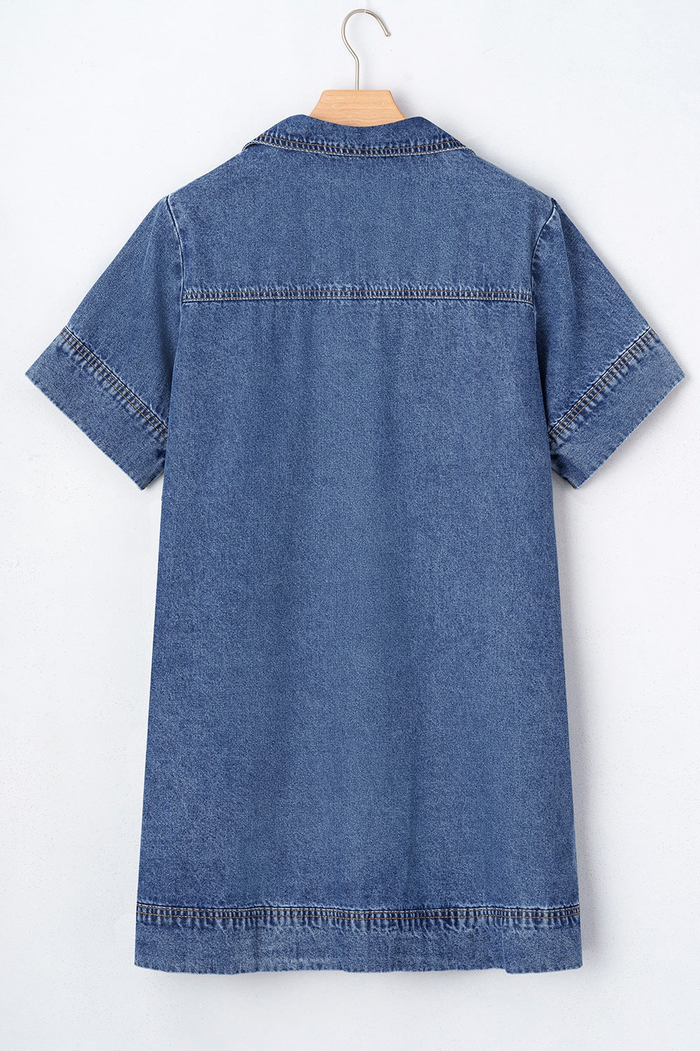 Short Sleeve Collared Patched Pocket Denim Mini Dress