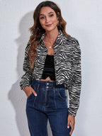 Button Down Printed Cropped Jacket