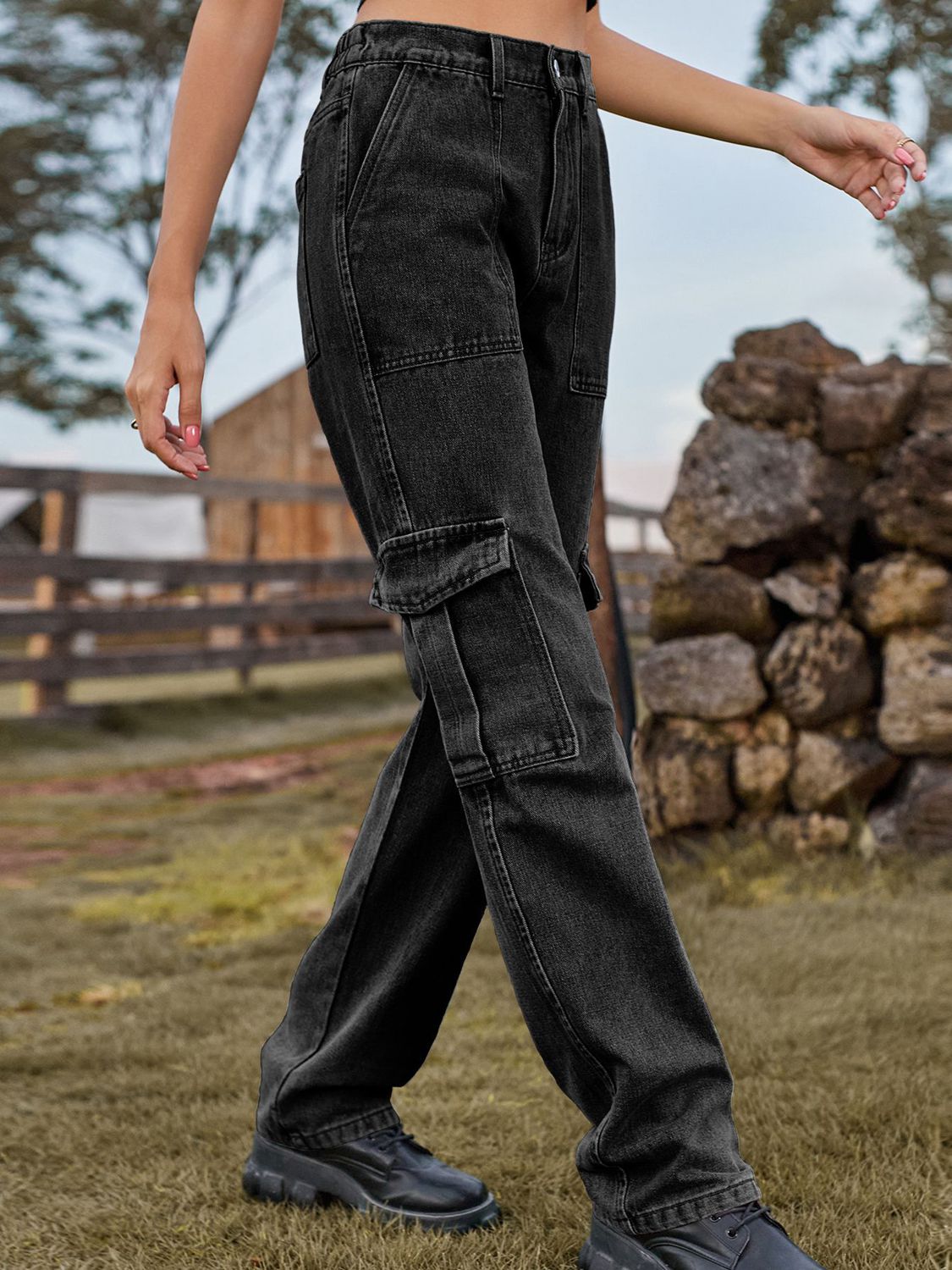 High Waist Cargo Jeans - felvior