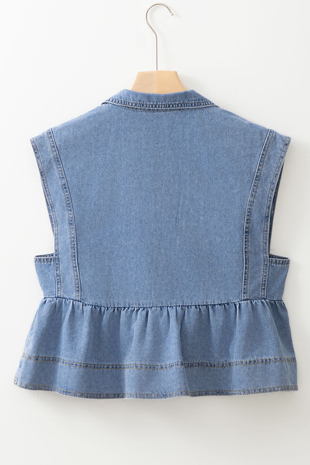 Lapel Collar Peplum Denim Top - felvior