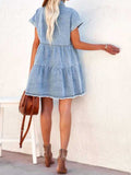 Raw Hem Short Sleeve Denim Dress - felvior
