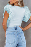 Ruffled Round Neck Cap Sleeve Top - felvior