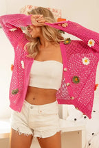 BiBi Flower Patches Open Knit Sweater Cardigan