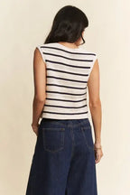 Davi & Dani Sleeveless Cropped Striped Sweater Knit Vest Top