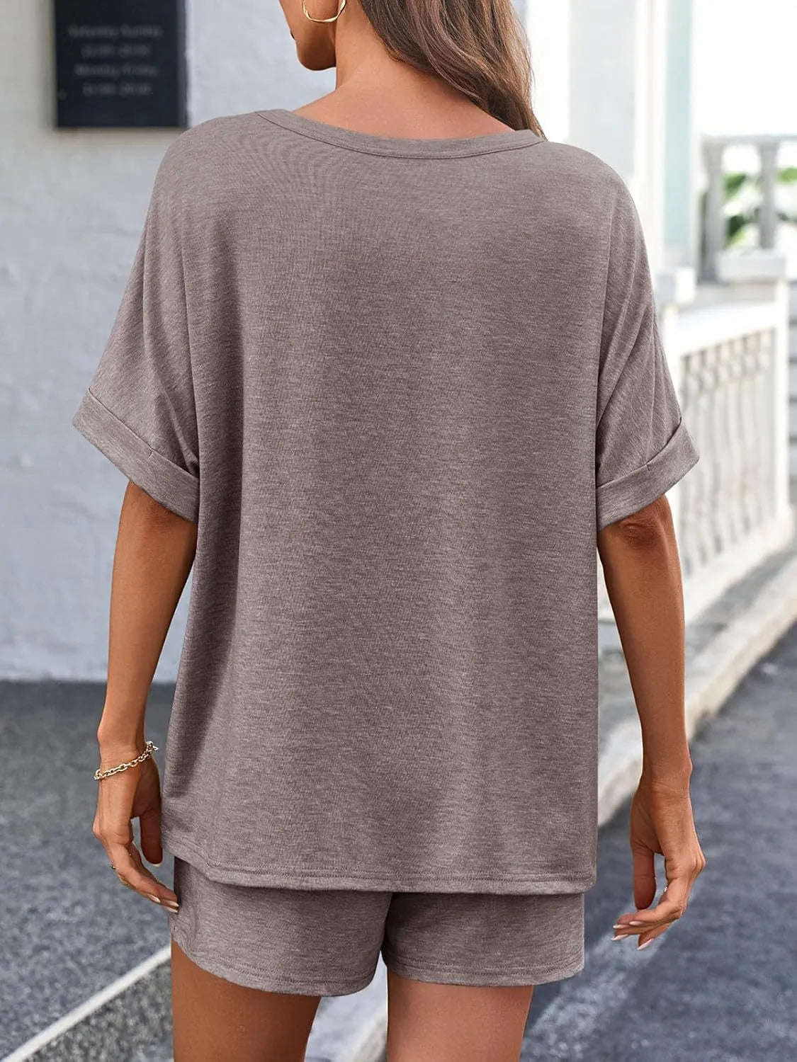 Round Neck Short Sleeve Top and Shorts Set - felvior