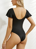 Ruffled V-Neck Cap Sleeve One-Piece Swimwear - felvior