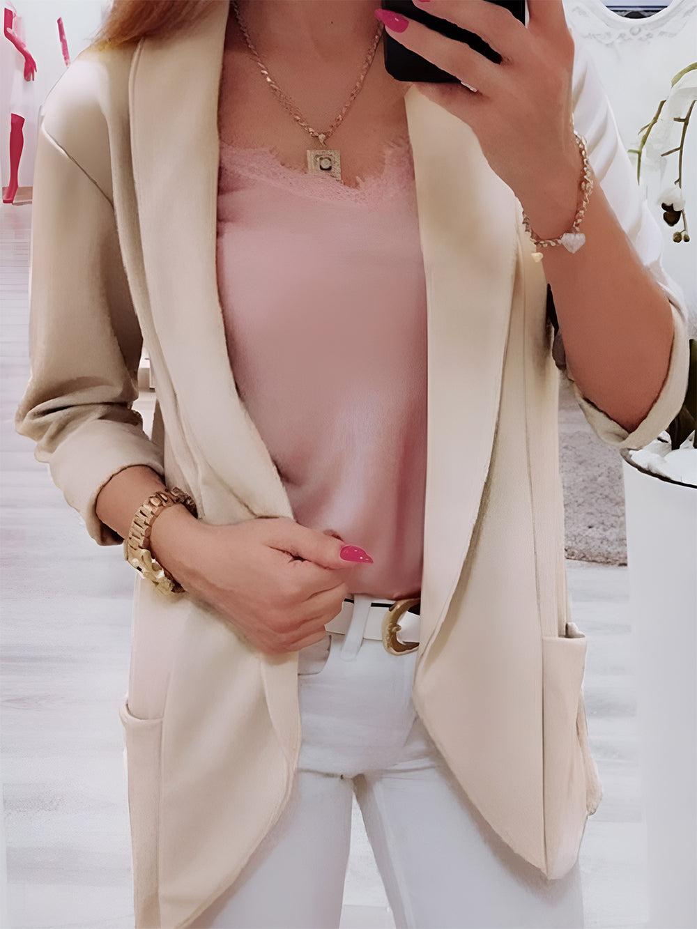 Collared Neck Long Sleeve Blazer - felvior