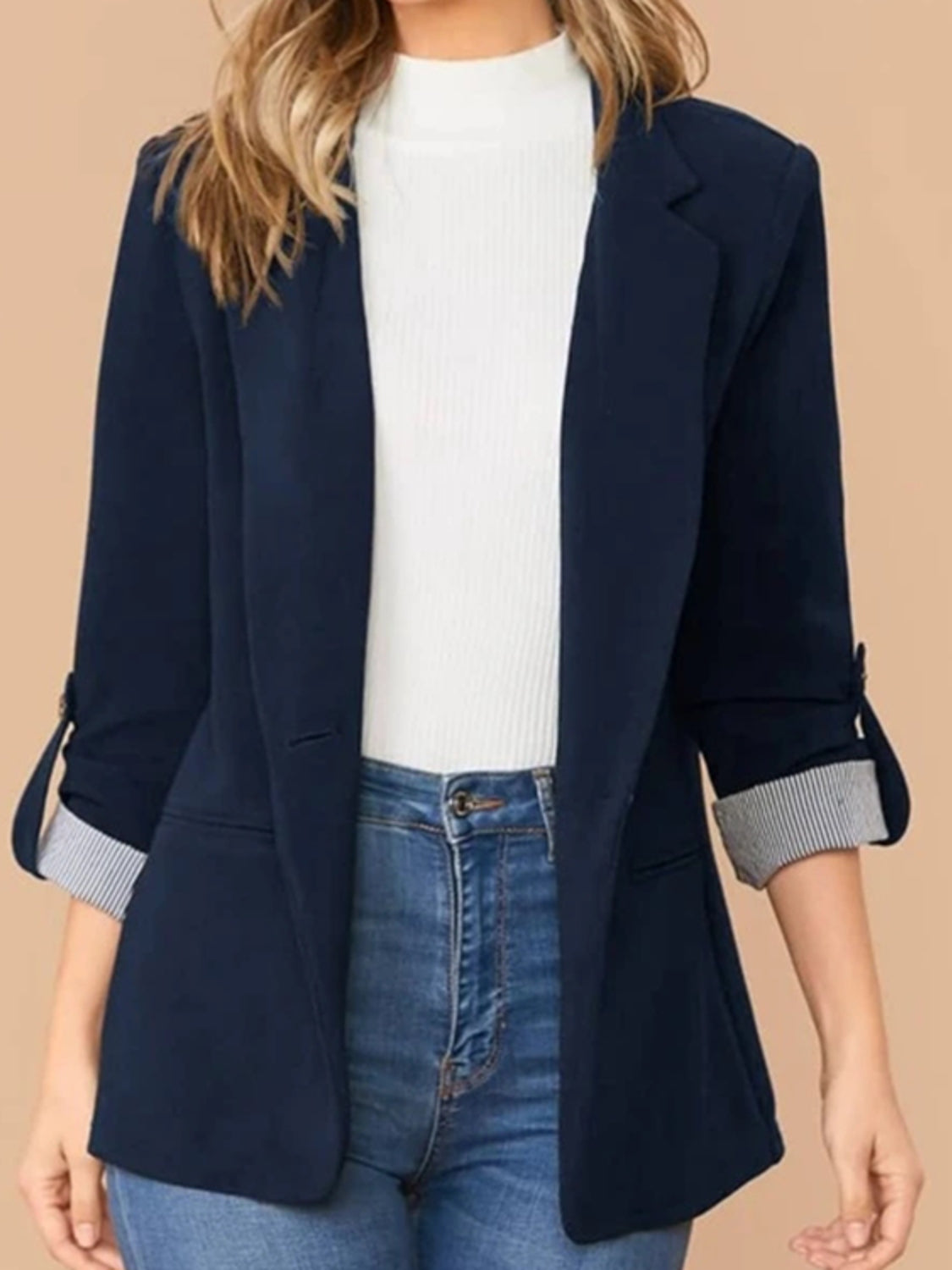 Lapel Collar Roll-Tab Sleeve Blazer - felvior