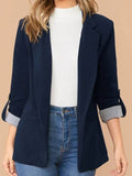 Lapel Collar Roll-Tab Sleeve Blazer - felvior