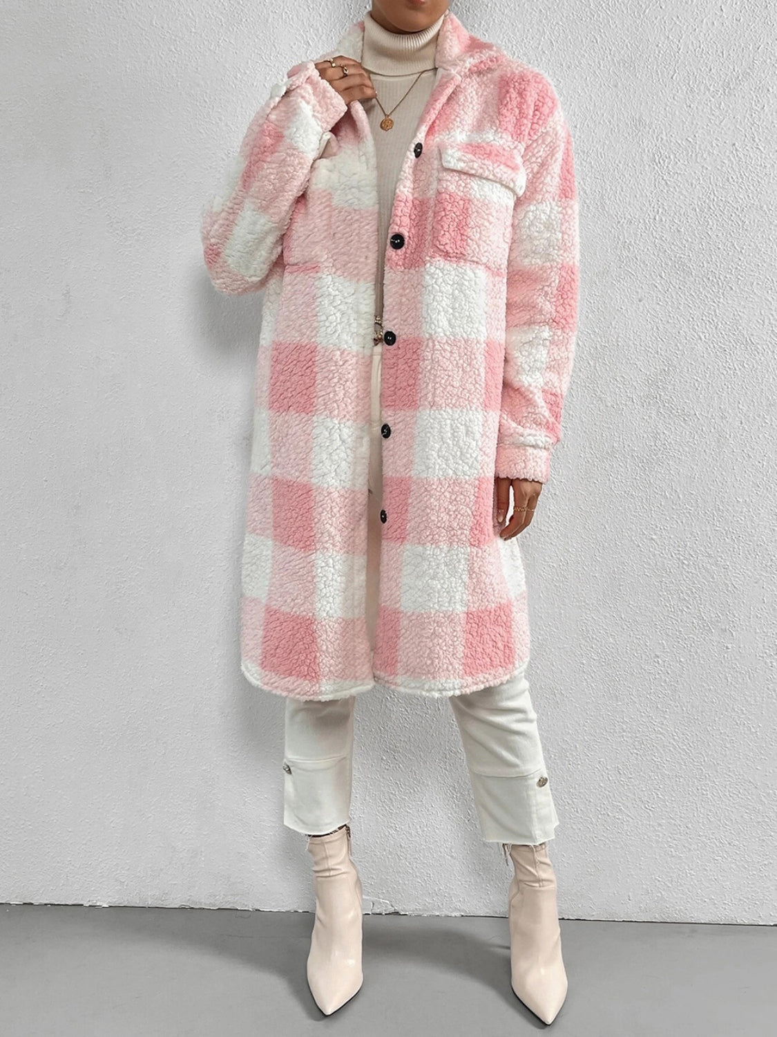 Plaid Collared Neck Button Down Coat - felvior