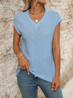 V-Neck Short Sleeve Knit Top