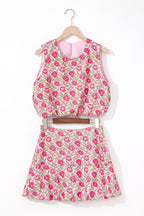 Floral Print Cropped Tank and Mini Skirt Set