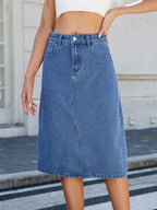 Slit Back Midi Denim Skirt