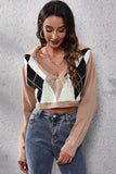 Geometric Long Sleeve Cropped Sweater - felvior
