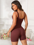 Scoop Neck Wide Strap Active Romper - felvior