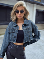 Distressed Raw Hem Cropped Denim Jacket
