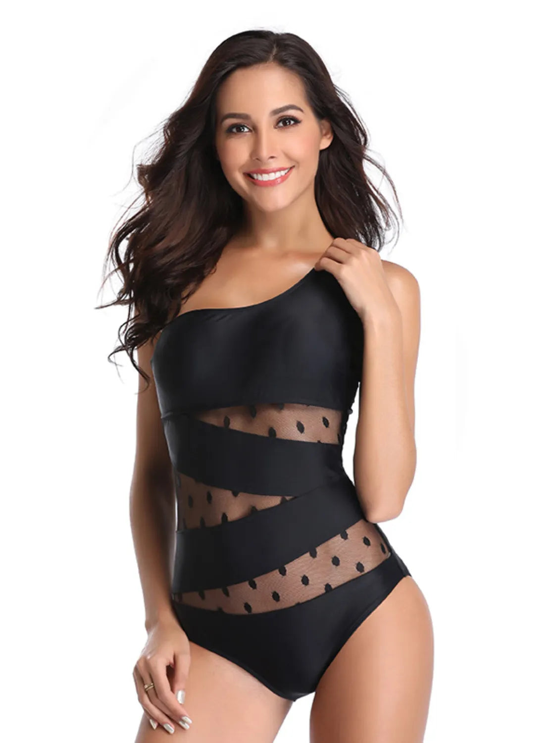 One Shoulder Polka Dot One-Piece Swimwear - felvior