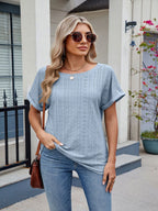 Eyelet Round Neck Short Sleeve Top
