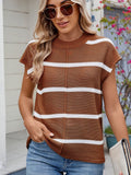Exposed seam Contrast Striped Round Neck Knit Top - felvior