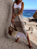 Slit Color Block Wide Strap Cover Up - felvior