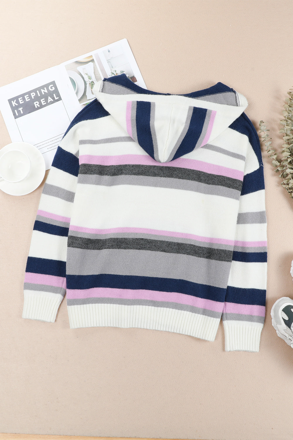 Plus Size Striped Long Sleeve Hooded Sweater - felvior