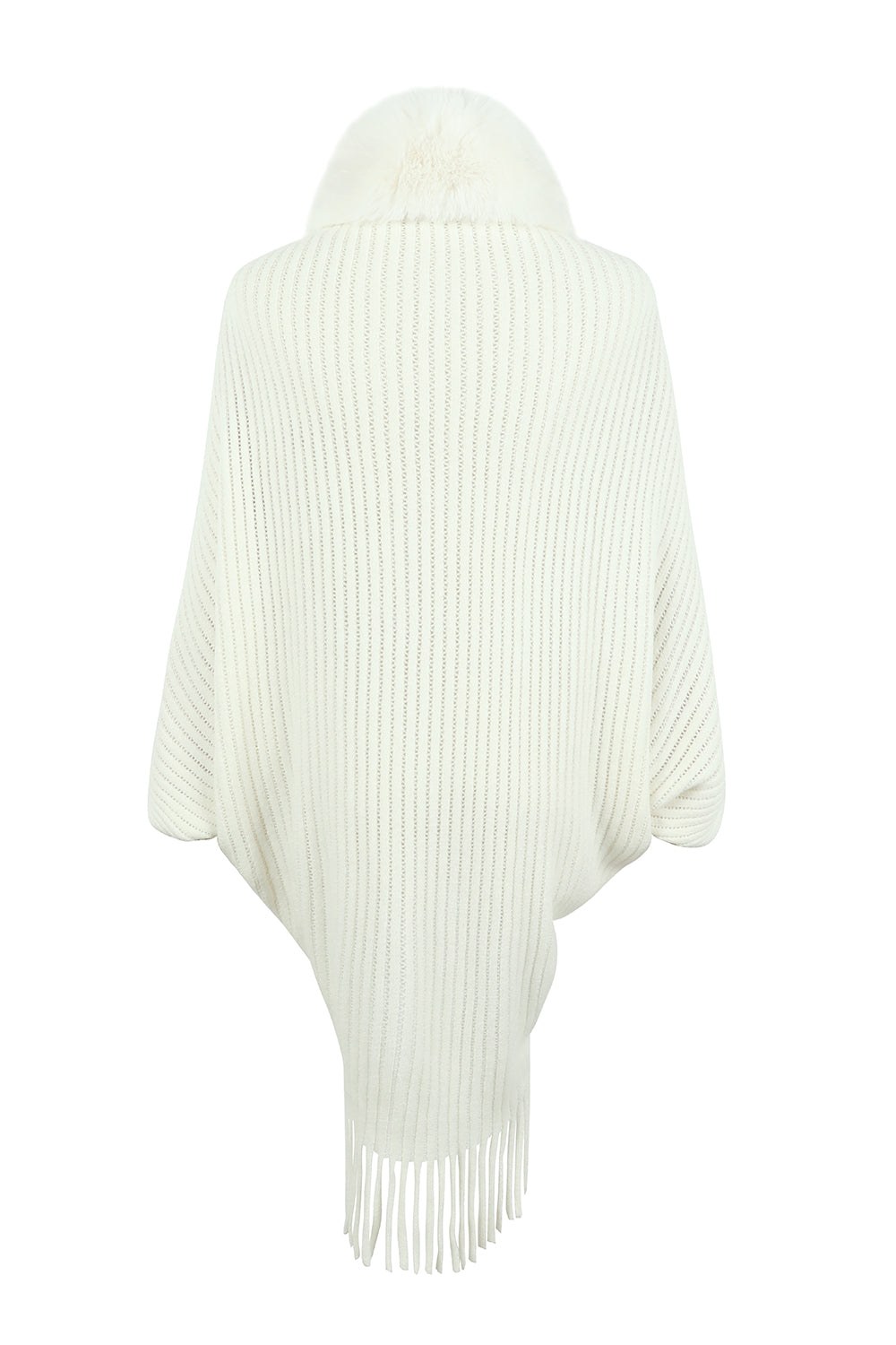 Fringe Detail Long Sleeve Ribbed Poncho - felvior