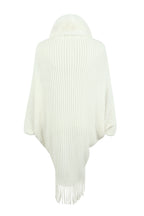 Fringe Detail Long Sleeve Ribbed Poncho