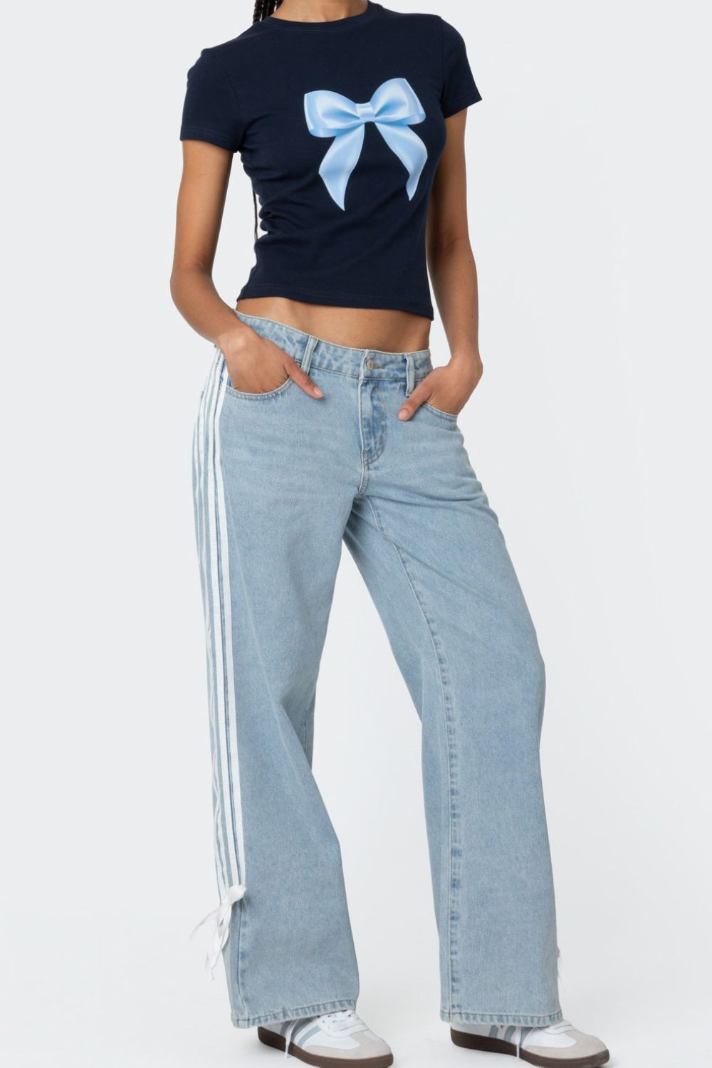 Side Striped Loose Fit Jeans - felvior
