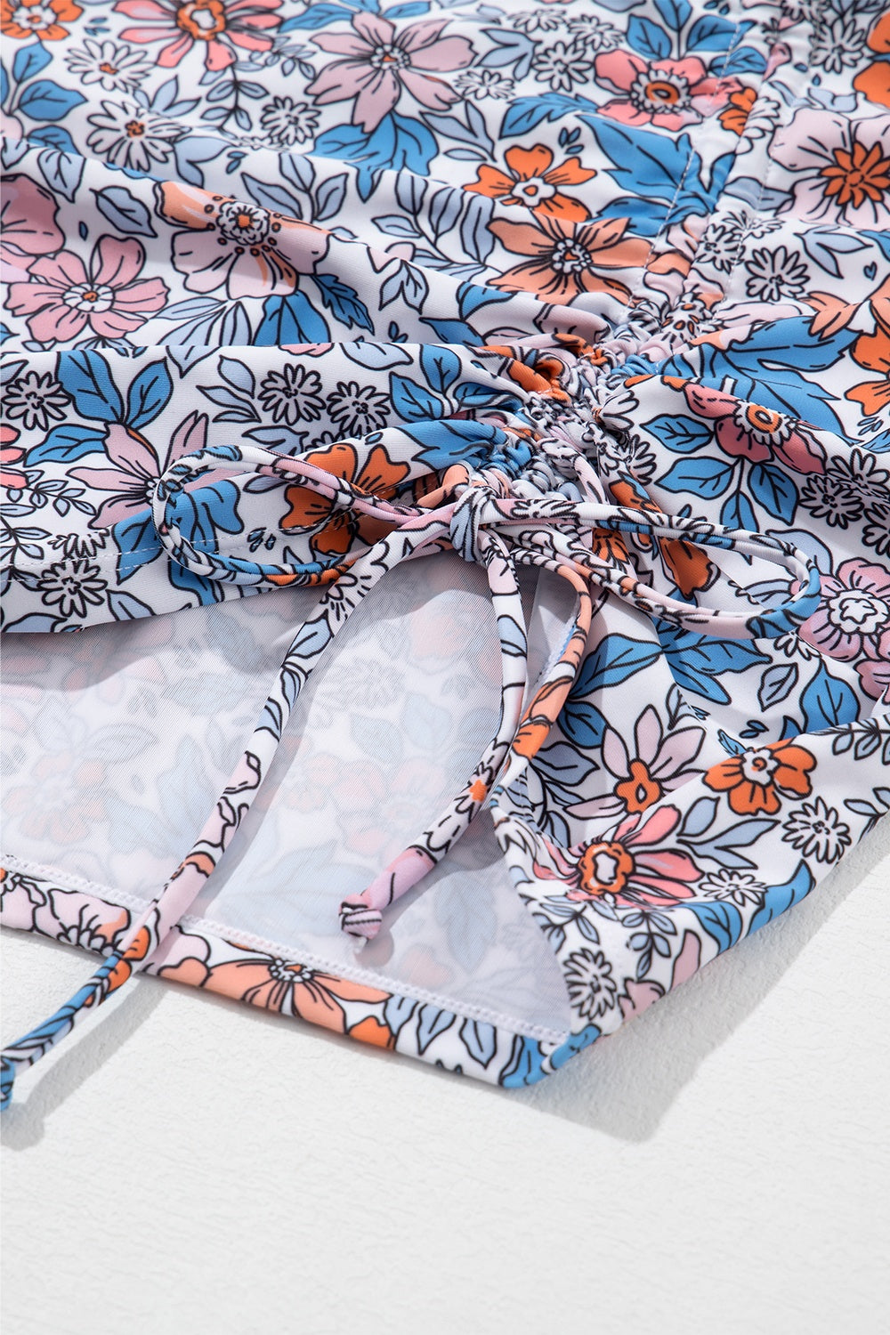 Drawstring Printed Wide Strap Swim Dress - felvior