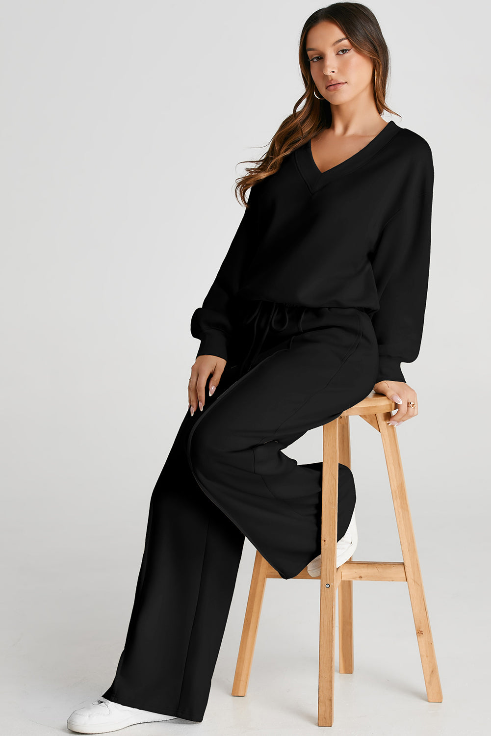 V-Neck Long Sleeve Top and Pants Active Set - felvior