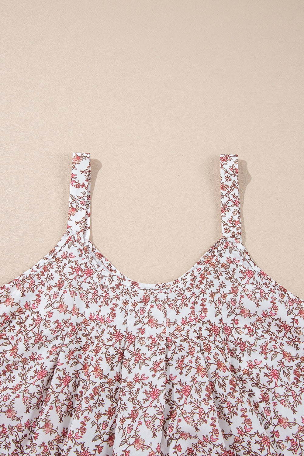 Floral Pleated Detail Scoop Neck Tank - felvior