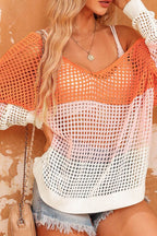 Twisted Back Round Neck Contrast Knit Cover Up