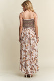 ADORA Smocked Printed Square Neck Tie Shoulder Cami Dress - felvior