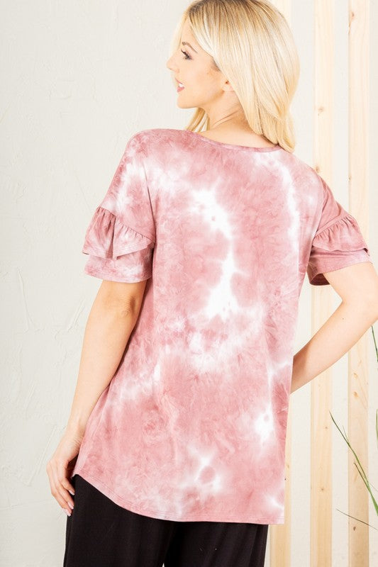 Heimish Full Size Ruffled Sleeve Tie Dye Top Plus Size Zweitbild