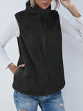 Full Size Fuzzy Zip Up Vest Coat with Pockets - felvior