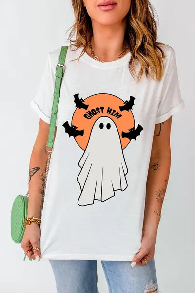 Full Size Ghost Round Neck Short Sleeve T-Shirt - felvior