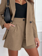One Button Lapel Collar Blazer and Shorts Set