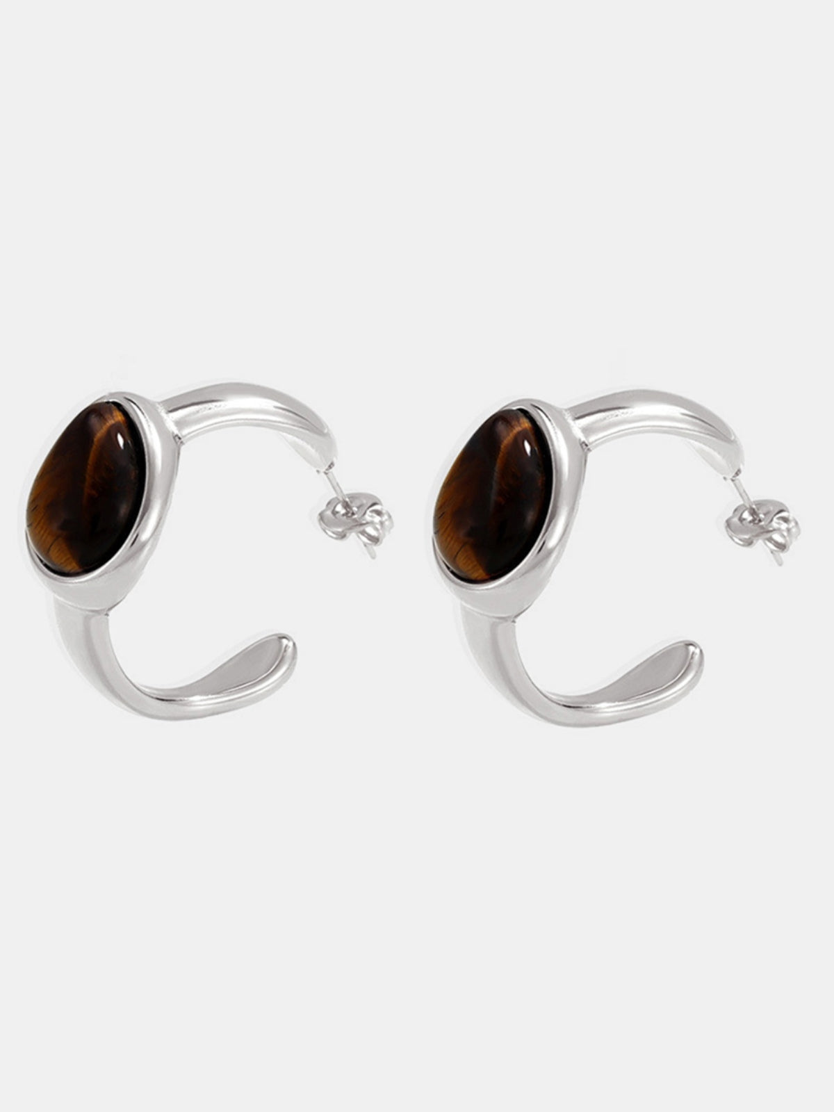 Stainless Steel Tigerite Ring and C-Hoop Earrings Set - felvior