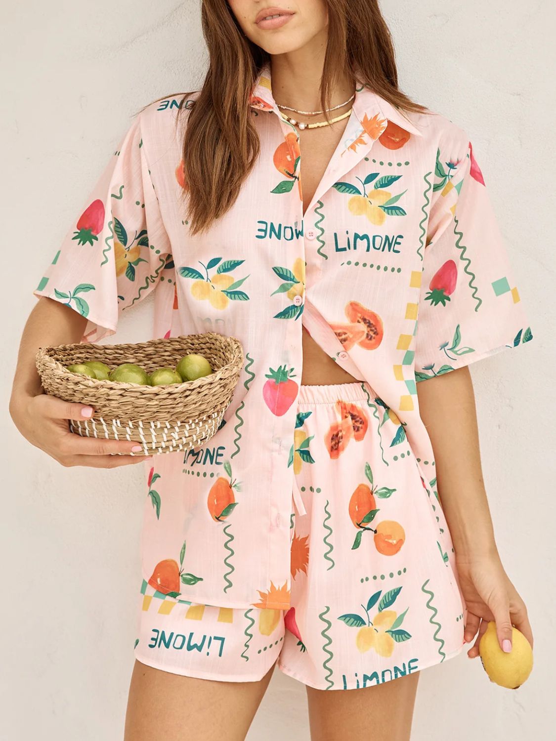 Printed Button Down Shirt and Shorts Set - felvior