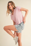 Aemi + Co Side Slit V-Neck Short Sleeve Cropped T-Shirt
