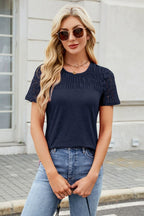Smocked Round Neck Short Sleeve T-Shirt