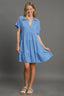 Umgee Full Size Raw Hem Folded Sleeve Tiered Dress Plus Size