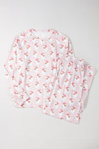 Santa Print Long Sleeve Top and Pants Lounge Set