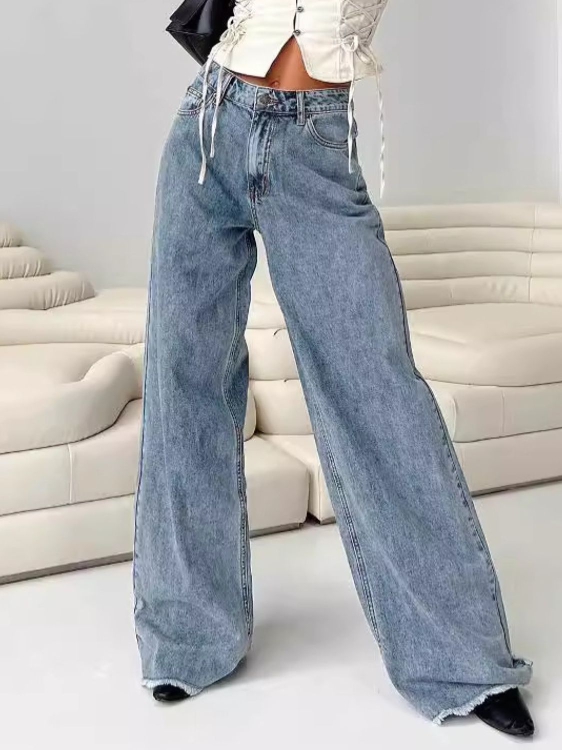Wide Leg Jeans with Pockets - felvior