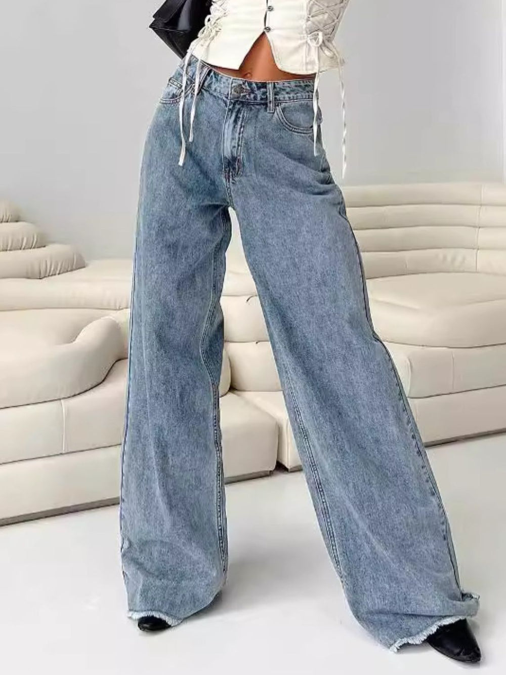 Wide Leg Jeans with Pockets - felvior