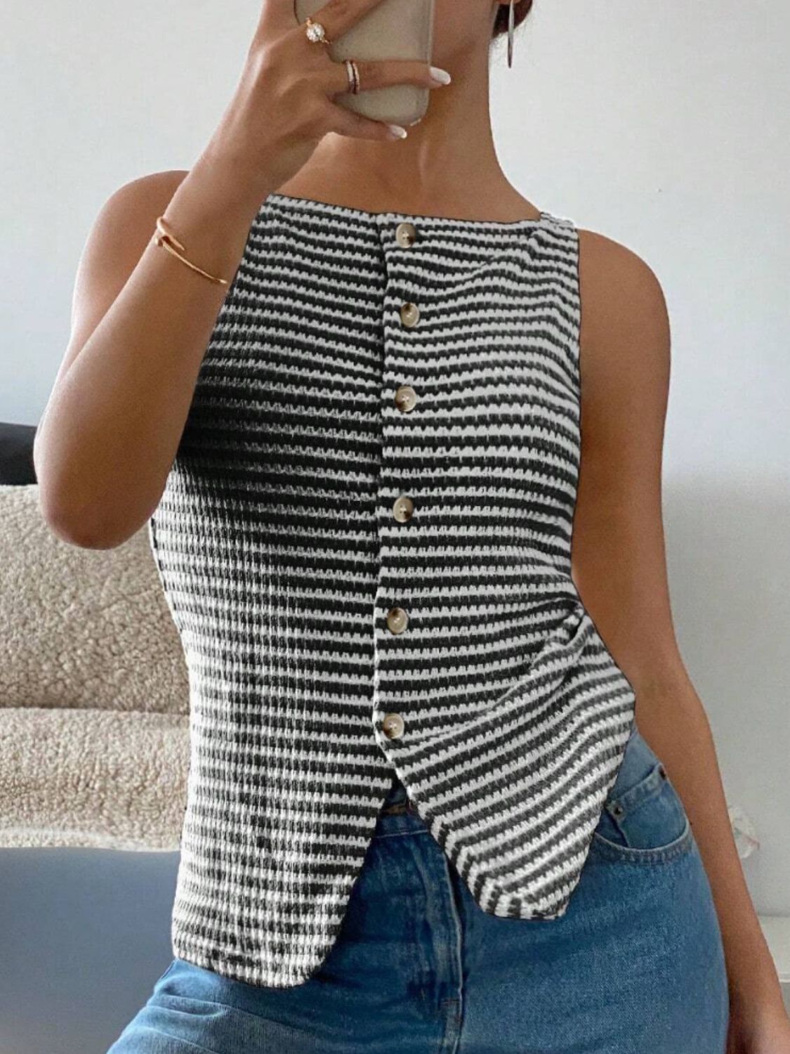 Button Down Striped Tank