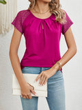 Round Neck Lace Short Sleeve Top - felvior