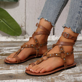 Studded Toe Loop Flat Sandals - felvior