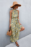 Printed Sleeveless Tie Waist Maxi Dress - felvior